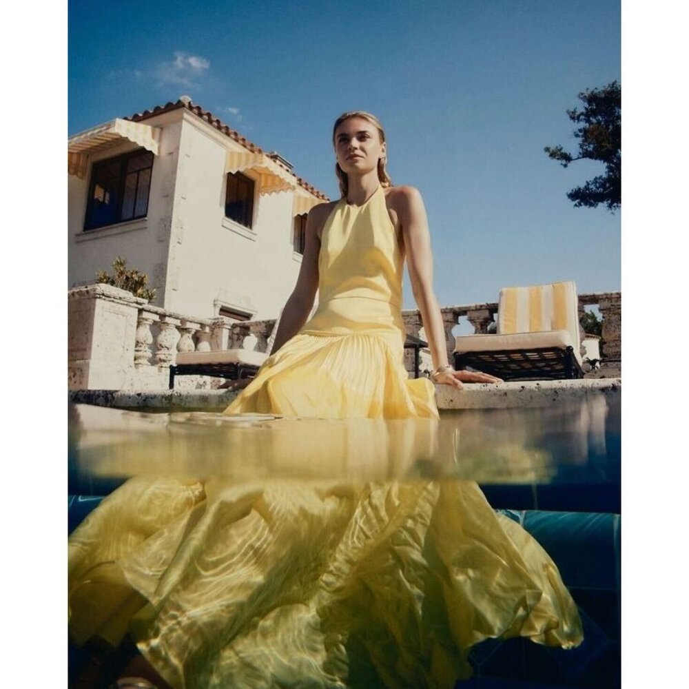 Alexis Yellow Pleated Maxi Halter Dress - Picture 4 of 16